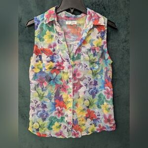 Aeropostale Floral Sheer Button Down Sleeveless Top
